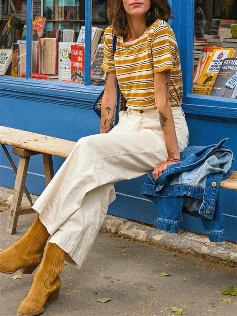 VILZSTUDIOS Elegant Multicolor Striped T-Shirt