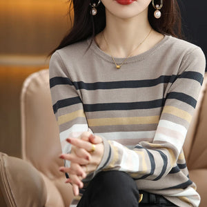 VILZSTUDIOS Striped Knitted Round Neck Sweater
