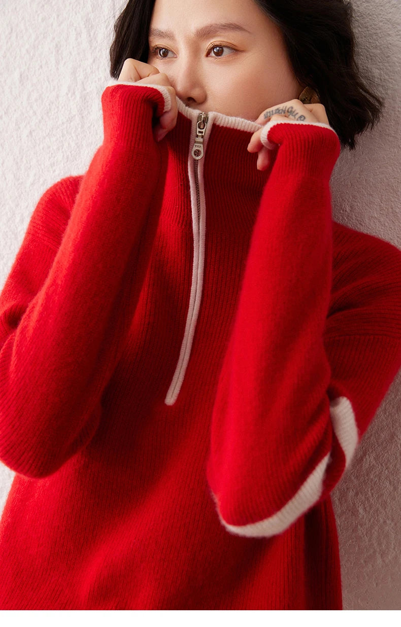 VILZSTUDIOS Cozy Zipped Turtleneck Cashmere Sweater