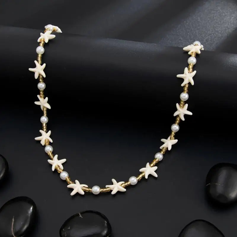 VILZSTUDIOS Vintage Crystal Bead Shell Necklace