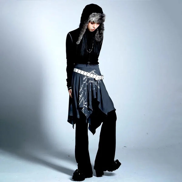Graffiti Print Irregular Vintage Skirt Aesthetics