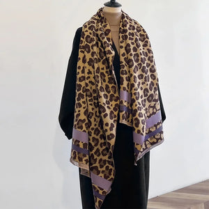 VILZSTUDIOS New Luxury Winter Leopard Two-Sided Cashmere Jacquard Scarves High Quality Women Thicken Wrap Shawl Ladies Wool Pashmina Scarf