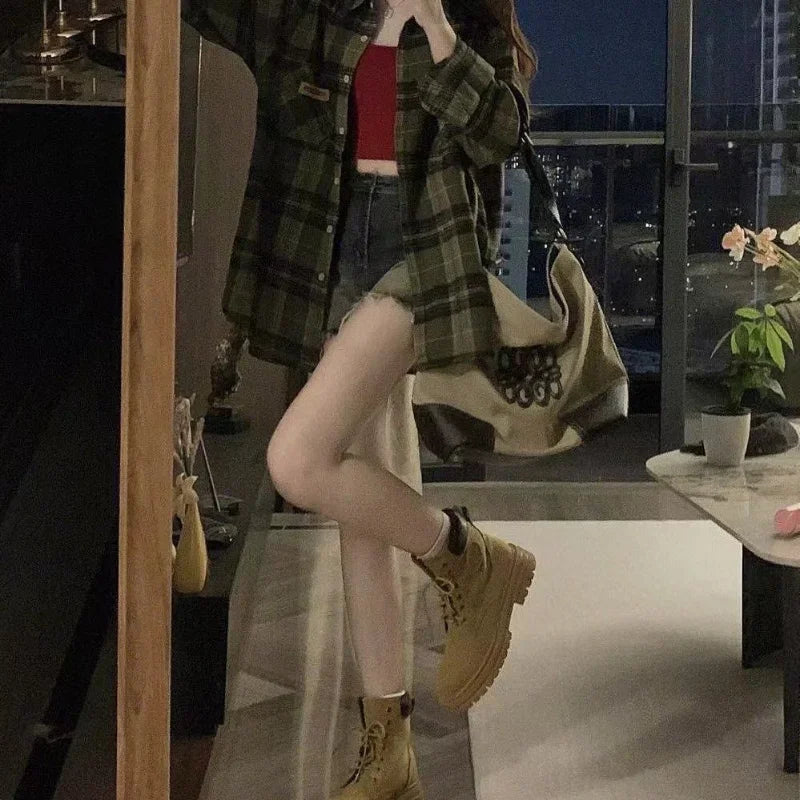 VILZSTUDIOS Vintage Women's Green Plaid Shirt