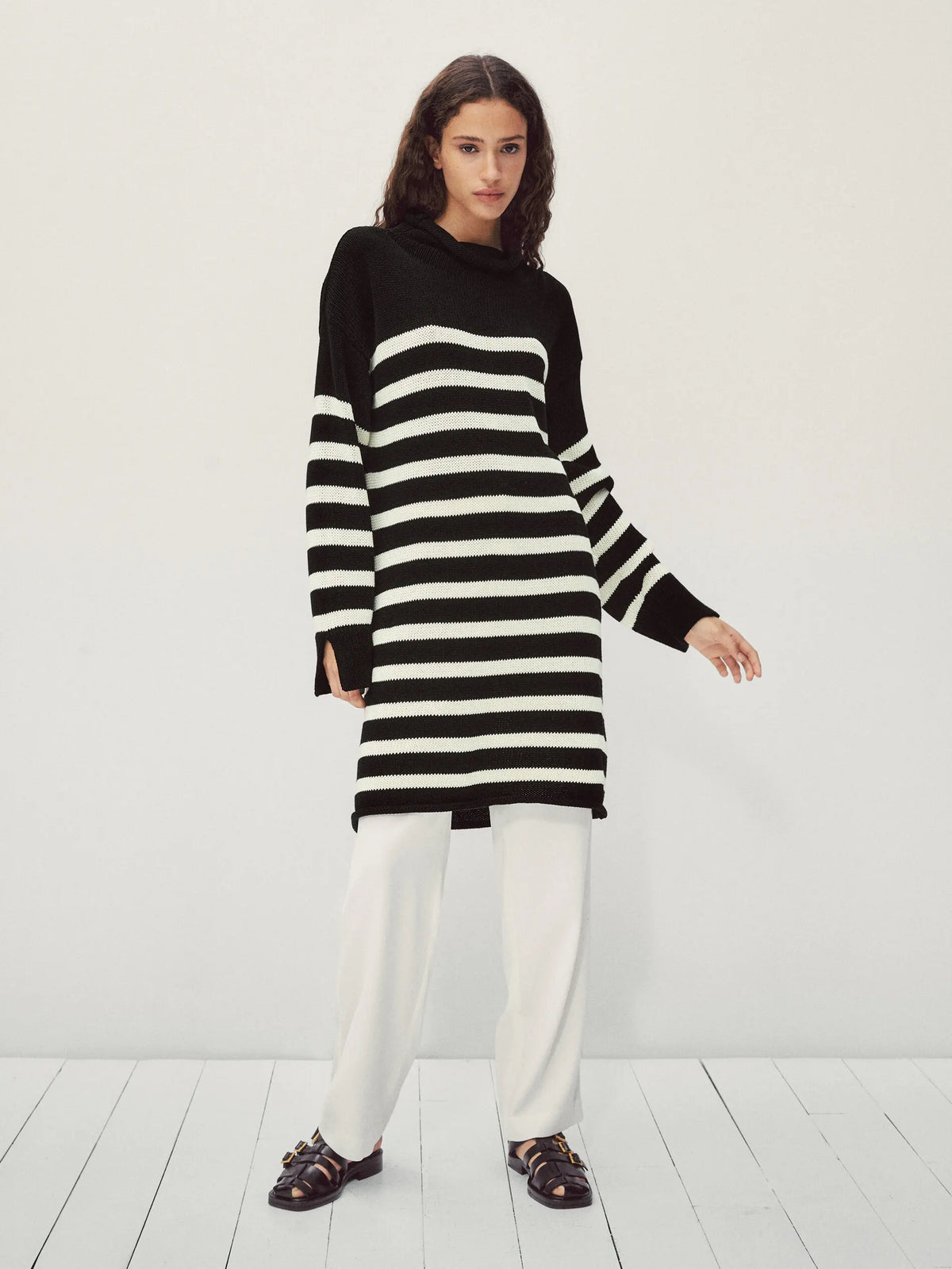 VILZSTUDIOS Slim Fit Striped Turtleneck Mini Dress