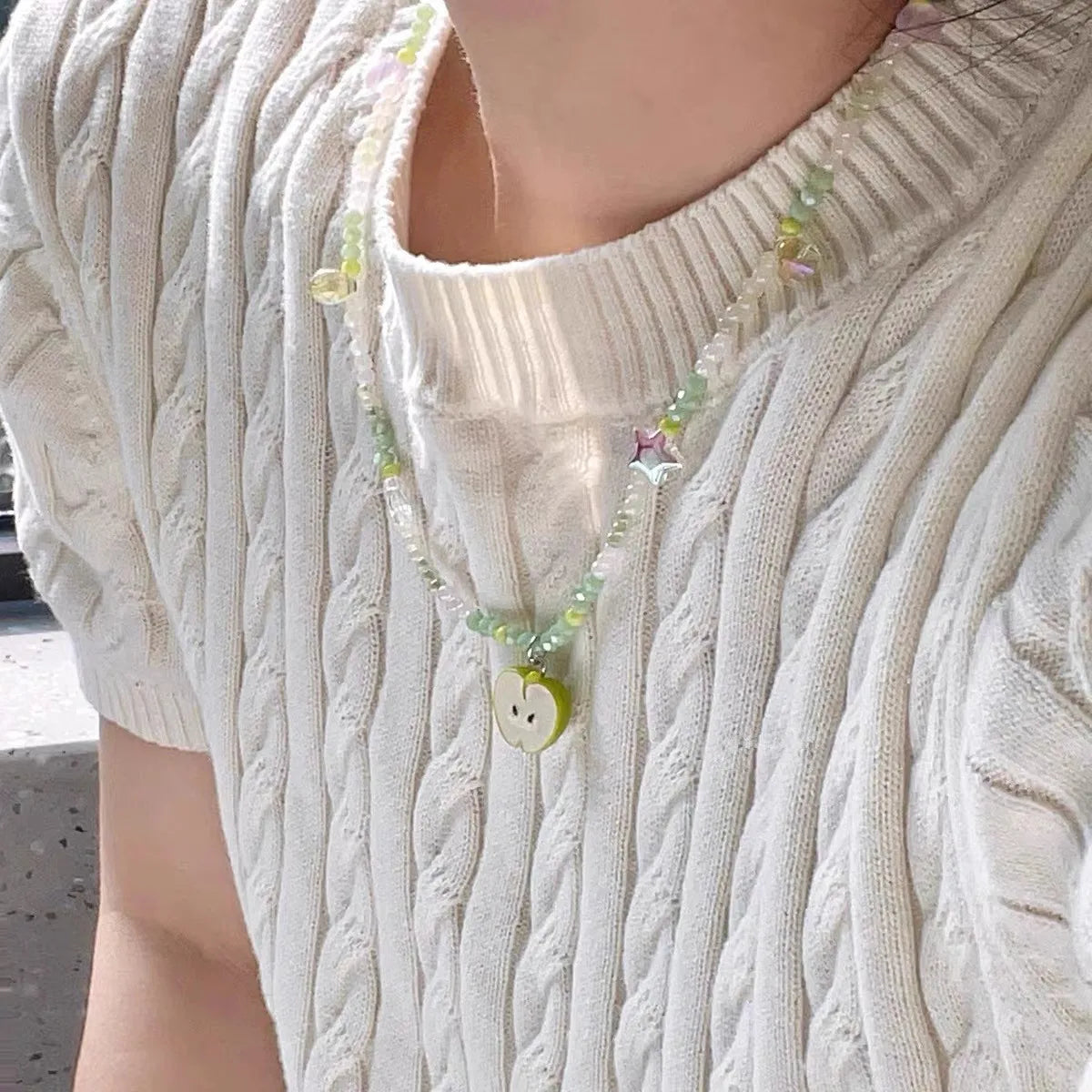 VILZSTUDIOS Handmade Green Apple Bead Necklace