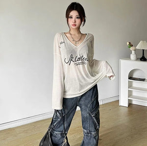 VILZSTUDIOS Trendy Oversized Loose Letter Print Top