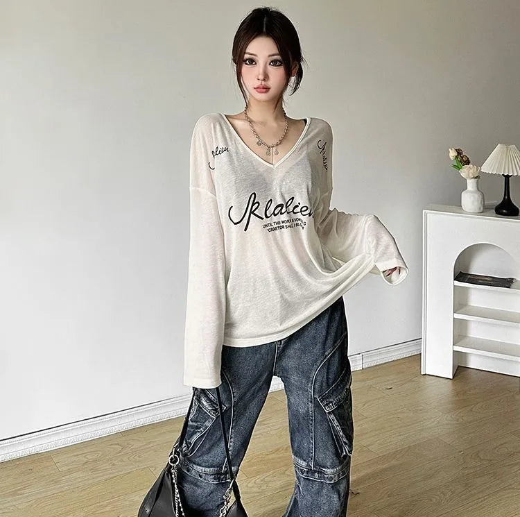 VILZSTUDIOS Trendy Oversized Loose Letter Print Top