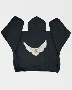 VILZSTUDIOS Oversized Retro Pigeon Graphic Print Hoodie