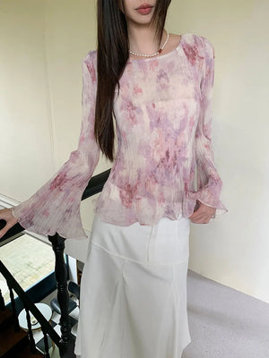 VILZSTUDIOS Pink Pleated Ruffled Blouse