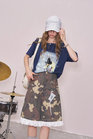 VILZSTUDIOS Cool Printed Off Shoulder Sleeve T-Shirt