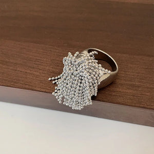 VILZSTUDIOS Silver Color Metal Chain Tassel Ring