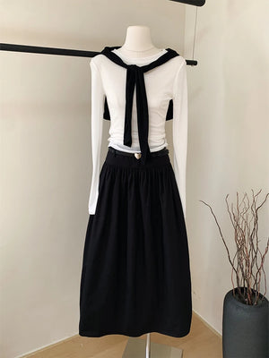 VILZSTUDIOS Vintage High Waist White A-Line Skirt
