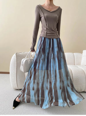 VILZSTUDIOS Chinese Style Ink Wash Maxi Skirt