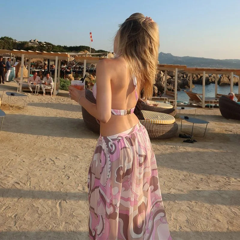 VILZSTUDIOS Elegant Floral Halter Maxi Dress Women