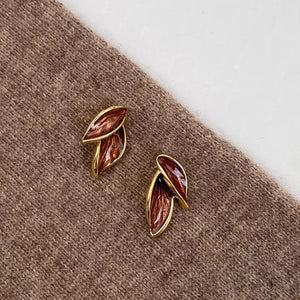VILZSTUDIOS Golden Geometric Brown Leaf Stud Earrings