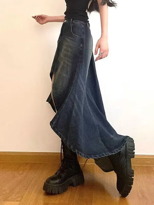VILZSTUDIOS Blue Asymmetrical Denim Skirt