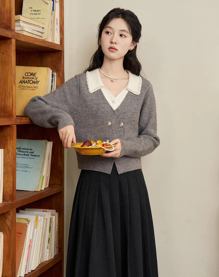 VILZSTUDIOS Gray Beaded Knitted Cardigan