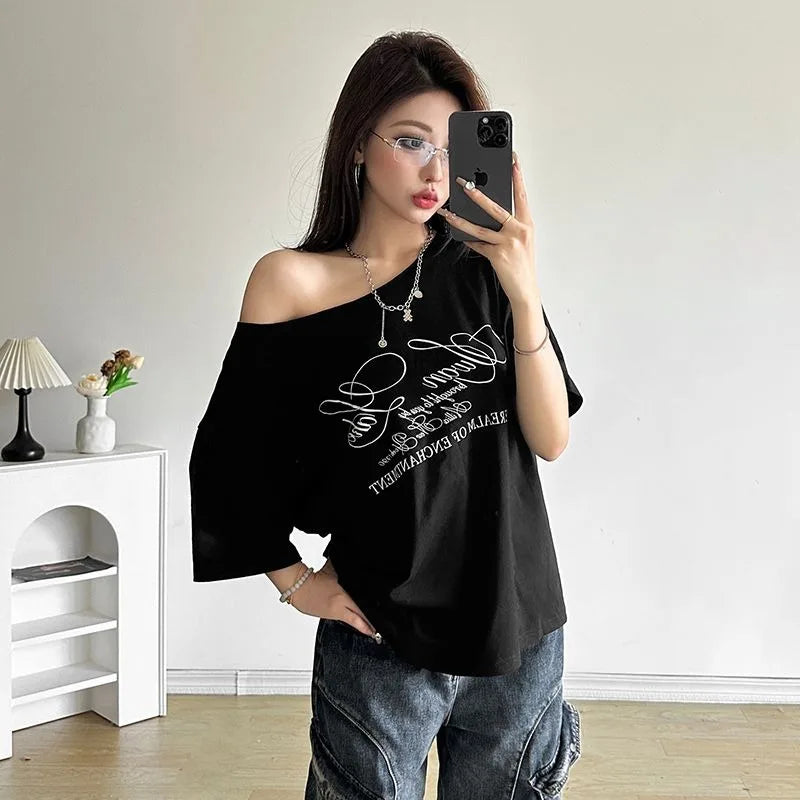 VILZSTUDIOS Oversized Printed Off Shoulder T-Shirt