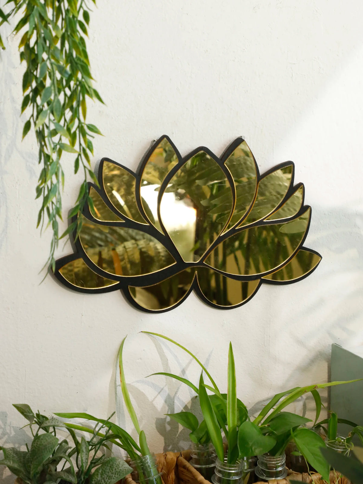 VILZSTUDIOS 1Pc Acrylic Lotus Flower Wall Mirror – Decorative Modern Wall Hanging, Wooden Home Decor for Living Room, Bedroom, and Office