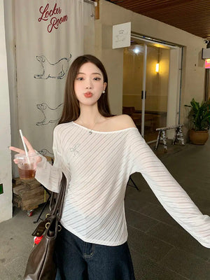 VILZSTUDIOS Off Shoulder Loose Knit Long Sleeve Top