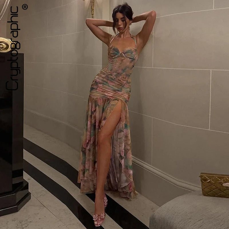 VILZSTUDIOS Stylish Mesh Maxi Dress for Club