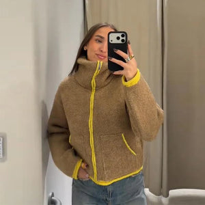VILZSTUDIOS Cozy Knitted Contrast Jacket with Pockets