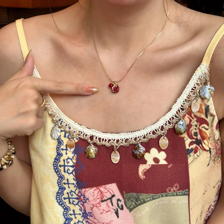 VILZSTUDIOS Luxury Vintage Pomegranate Pendant Necklace Collarbone