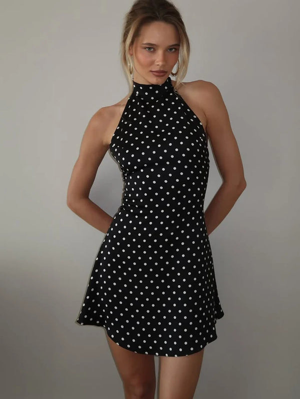 Elegant Polka Dot Halter Mini Dress