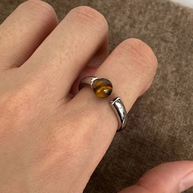 VILZSTUDIOS Geometric Asymmetric Brown Bead Ring