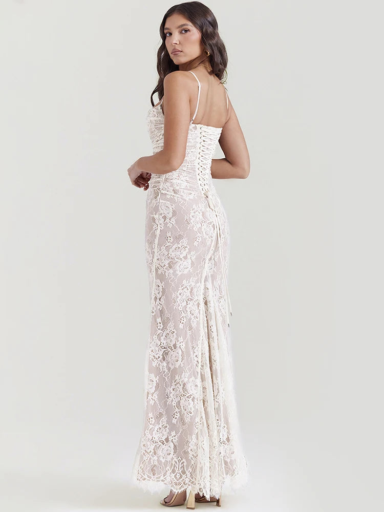 VILZSTUDIOS Elegant White Lace Two Piece Set