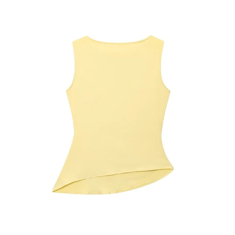 VILZSTUDIOS Stylish Asymmetric Yellow Ruched Top
