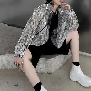 VILZSTUDIOS Y2K Transparent Mesh Casual Shirt
