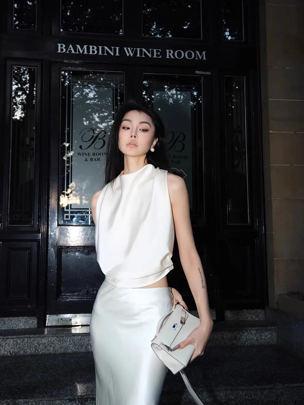 VILZSTUDIOS Luxury Elegant Flowy Acetate Trumpet Skirt