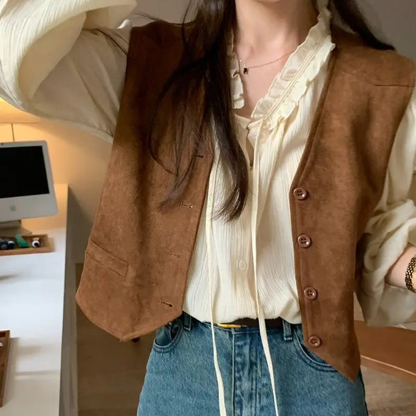 Cozy Vintage Loose V-Neck Vest