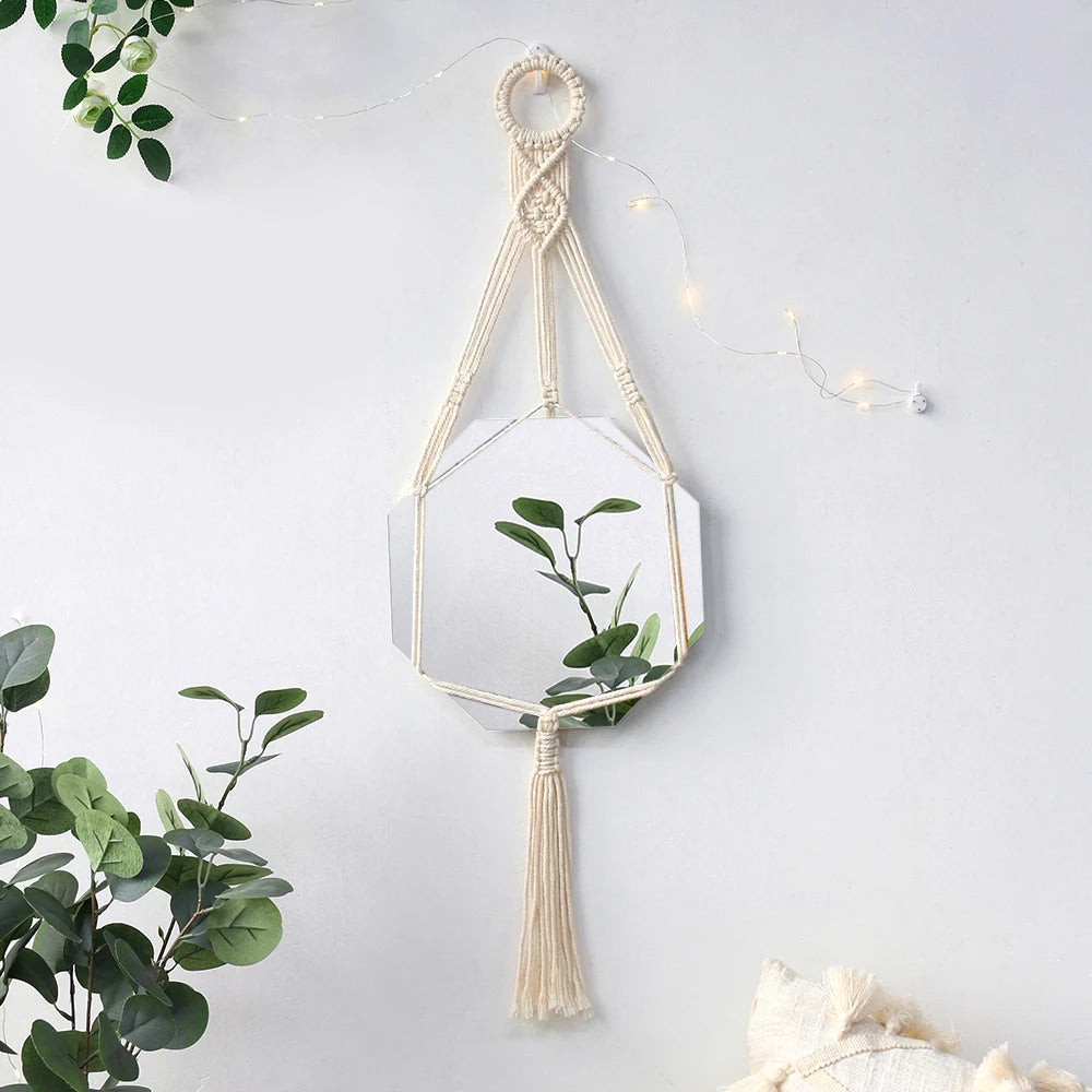 VILZSTUDIOS Boho Macrame Wall Mirror Home Decor Decorative Mirrors Aesthetic Room Decor Wall Mirrors for Living Room Bathroom Decoration