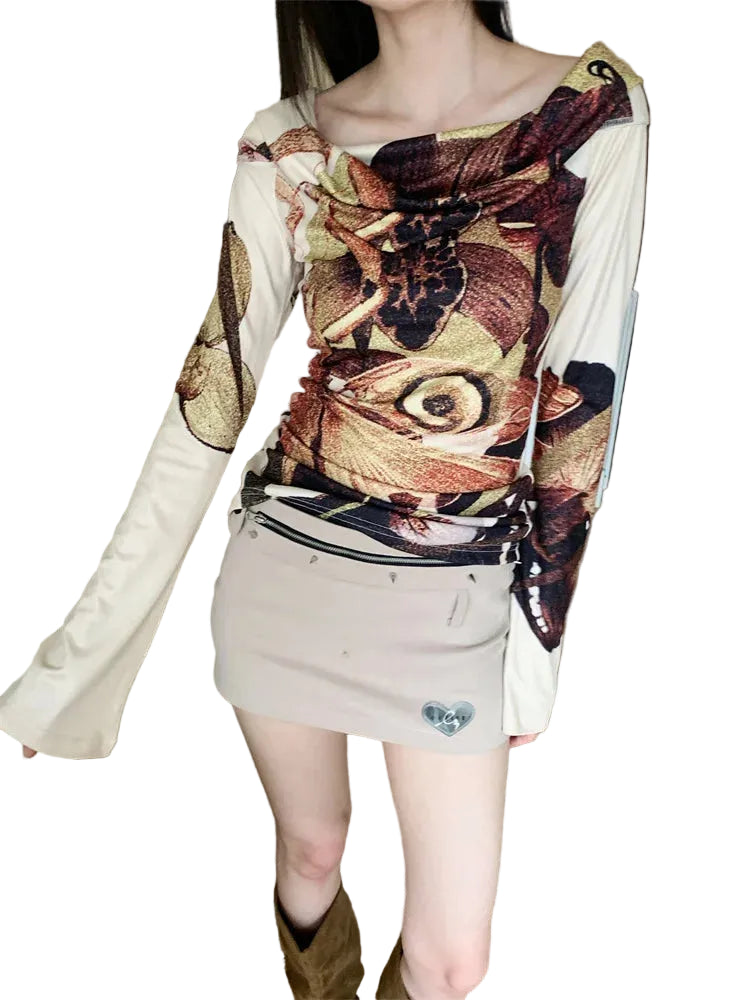 VILZSTUDIOS Vintage Off Shoulder Graphic Top