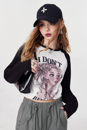 VILZSTUDIOS Color Block Cartoon Print Long Sleeve Top