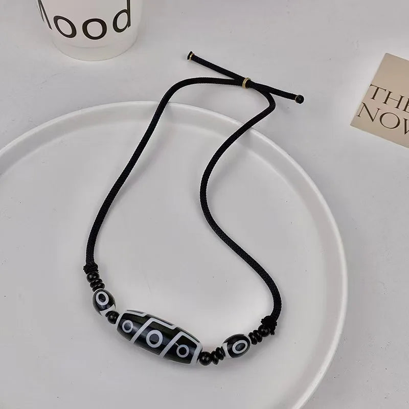 VILZSTUDIOS Adjustable Tibetan Onyx 3 Eyes Pendant Necklace