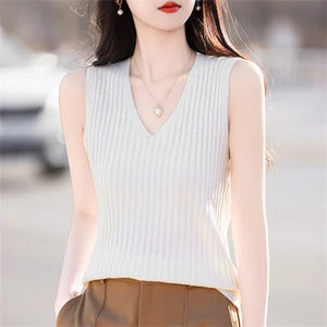 VILZSTUDIOS Casual Knitted Wool V-Neck Vest