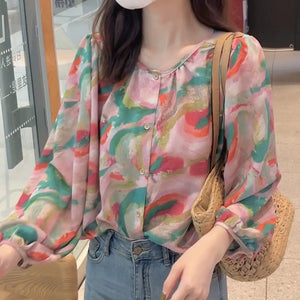 VILZSTUDIOS Chic Floral Long Sleeve Women Blouse