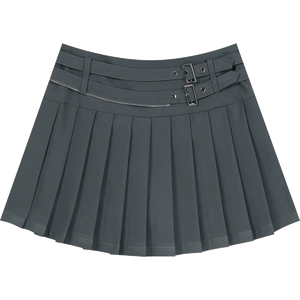 VILZSTUDIOS Grey High Waist Plaid Pleated Mini Skirt
