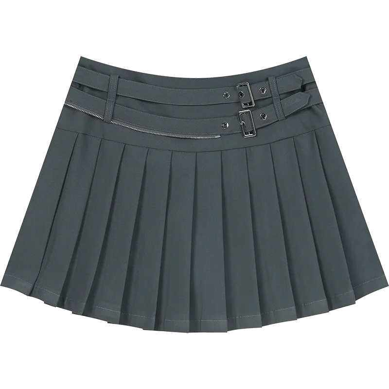 VILZSTUDIOS Grey High Waist Plaid Pleated Mini Skirt