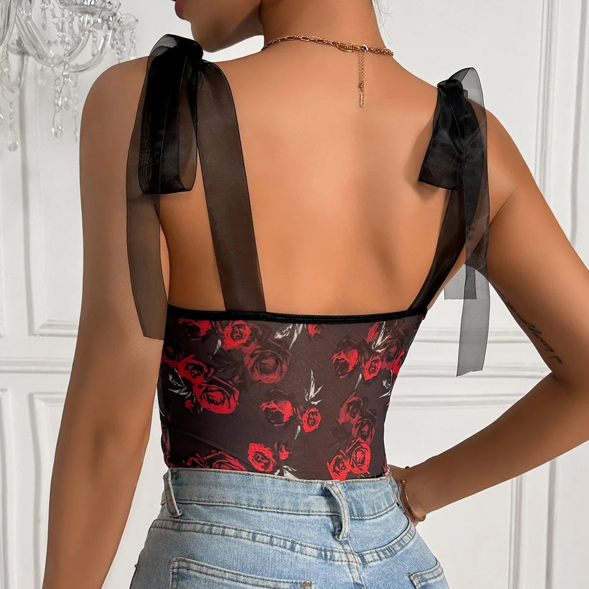VILZSTUDIOS Sleeveless Lace-Up Bodysuit Sexy Lingerie