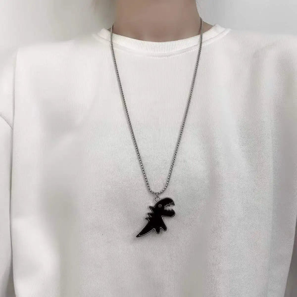 Black Cartoon Dinosaur Pendant Necklace