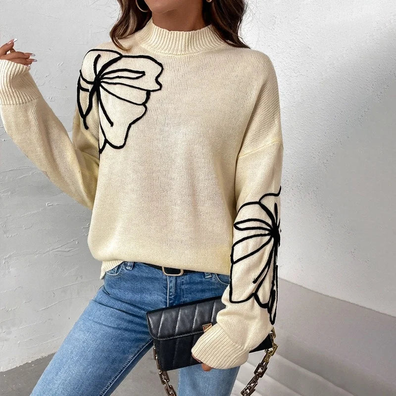 VILZSTUDIOS Floral Oversized Knit Sweater
