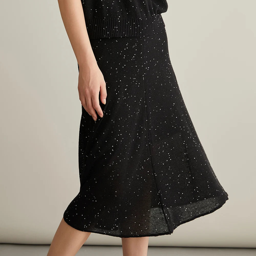 VILZSTUDIOS Luxury Knitted Sequin Silk Linen Skirt