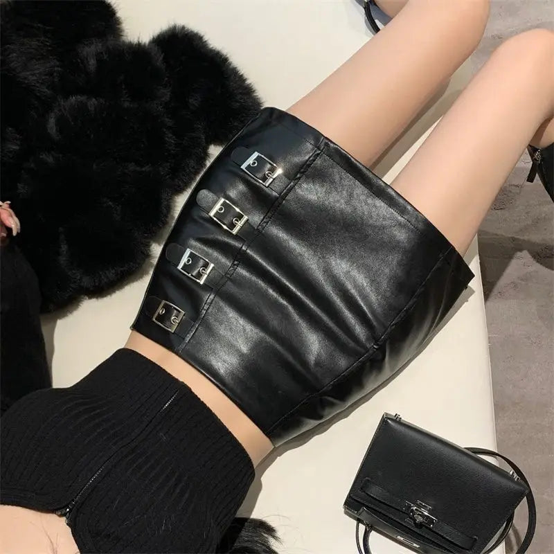 VILZSTUDIOS Black PU Leather High Waisted Skirt