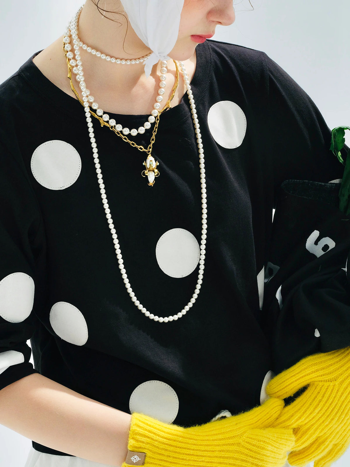 VILZSTUDIOS Black Polka Dot Long Sleeve Casual T-Shirt