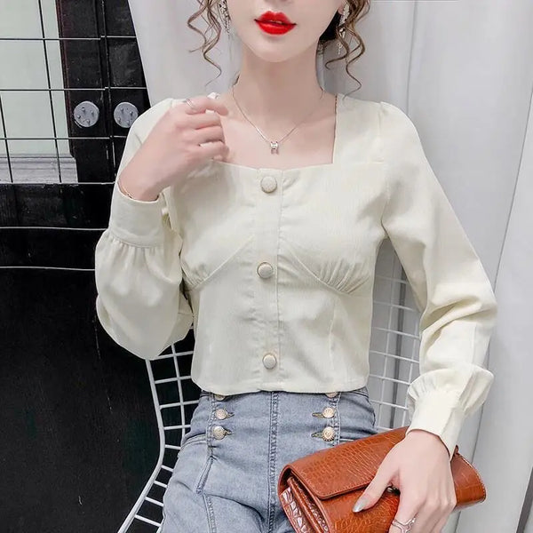 Cozy Corduroy Long Sleeve Women Blouse
