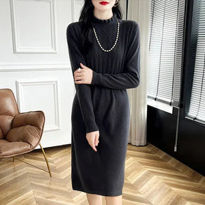 VILZSTUDIOS Cozy Wool High Neck Knitted Midi Dress